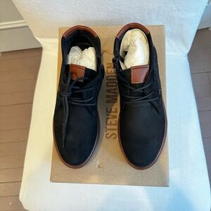 Steve Madden Kids Black Suede Chukka Boots with Brown Accents